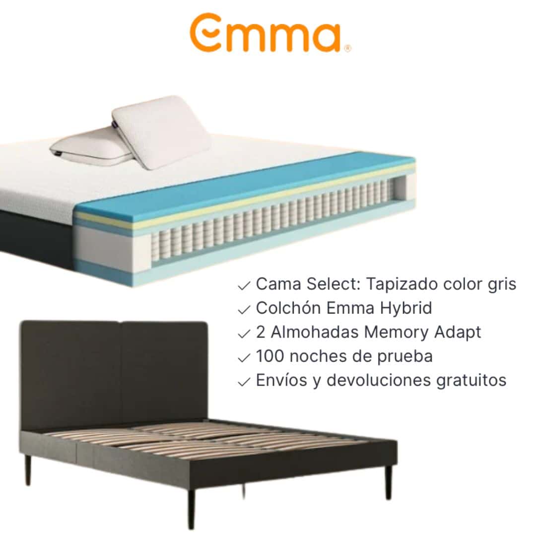 Emma Select: Set Cama Select + Colchón Emma Hybrid + 2 Almohadas Memory  Adapt